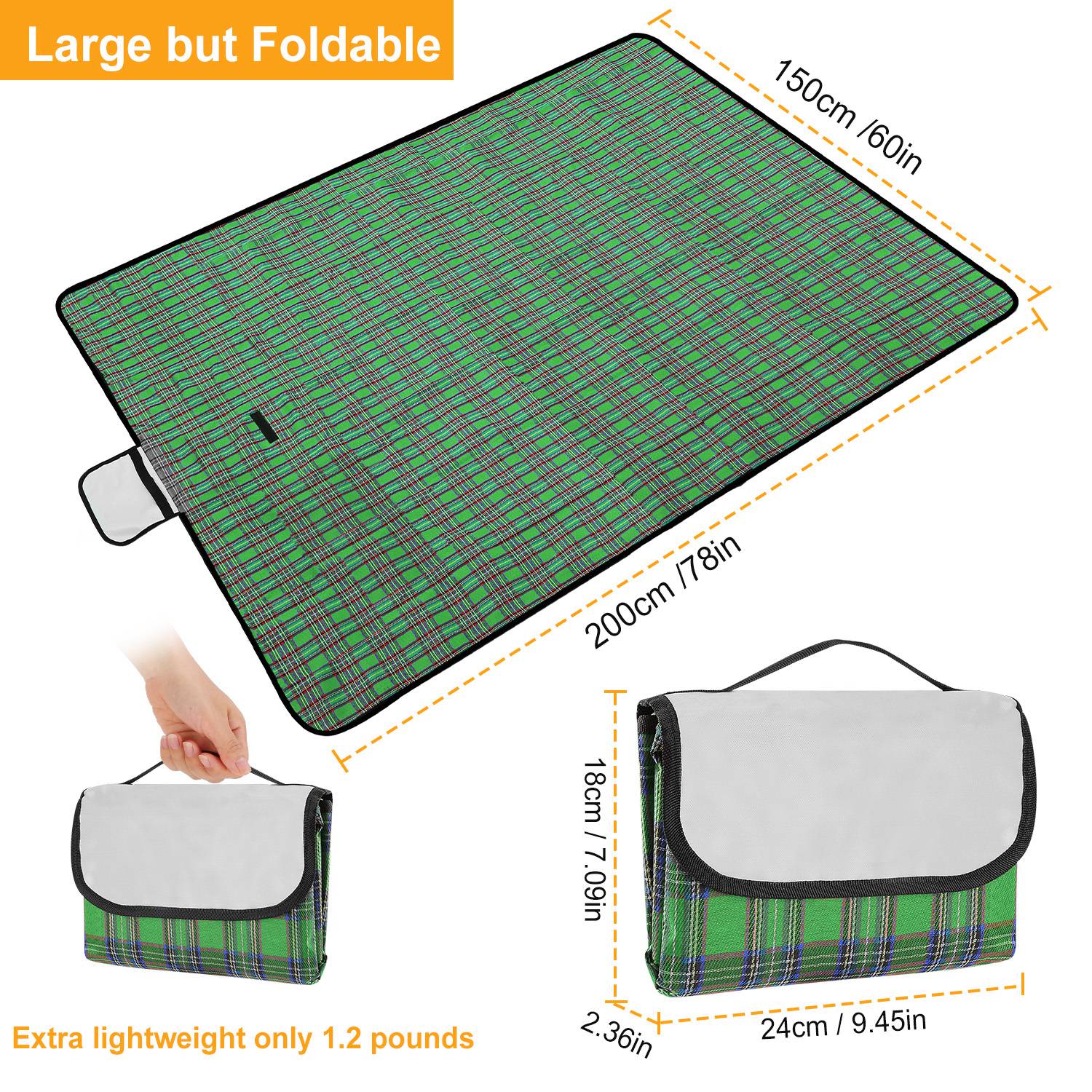 60" x 78" Waterproof Picnic Blanket Handy Mat with Strap Foldable Camping Rug for Camping Hiking Grass Travelling