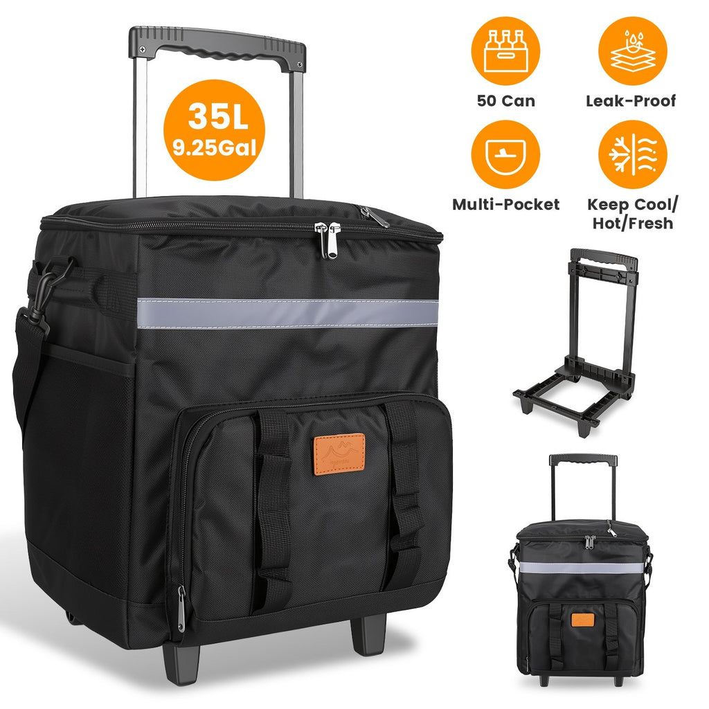 Rolling Cooler Bag with Wheels - 35L Insulated Collapsible