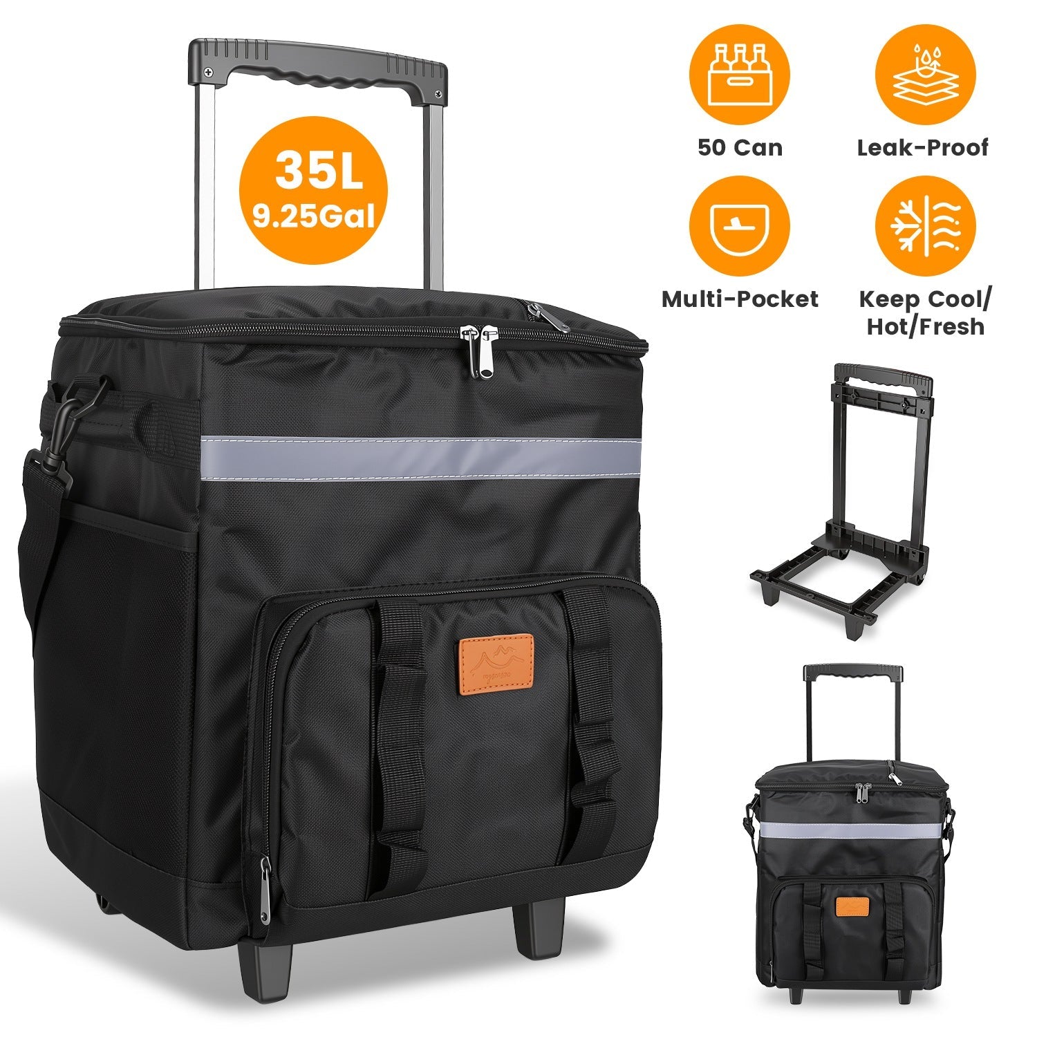 Rolling Cooler Bag with Wheels - 35L Insulated Collapsible