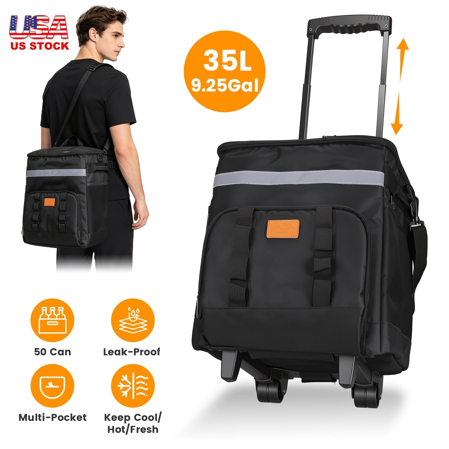 Rolling Cooler Bag with Wheels - 35L Insulated Collapsible