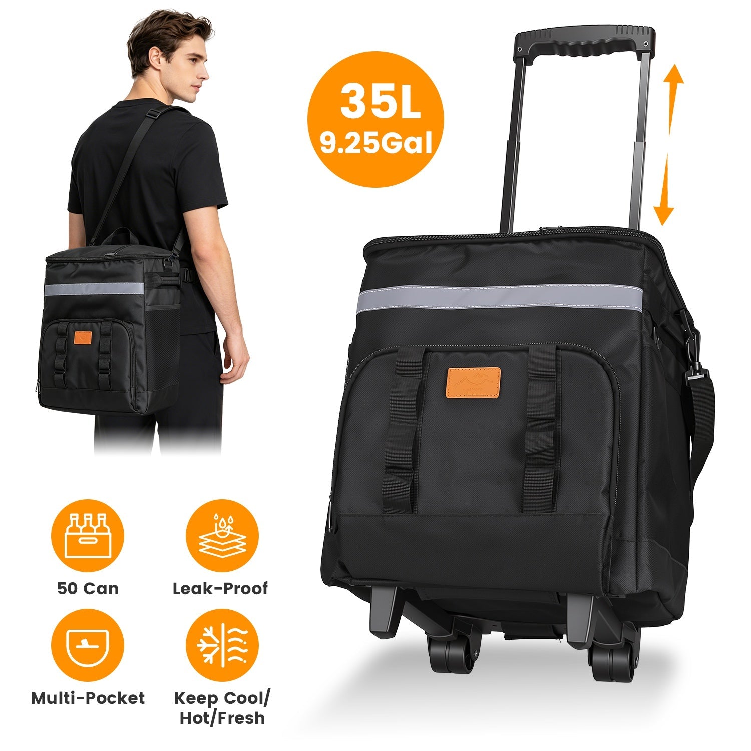 Rolling Cooler Bag with Wheels - 35L Insulated Collapsible