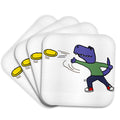 3dRose All Smiles Art Sports and Hobbies - Funny Cool T-rex Dinosaur Throwing Frisbee Cartoon - Coasters