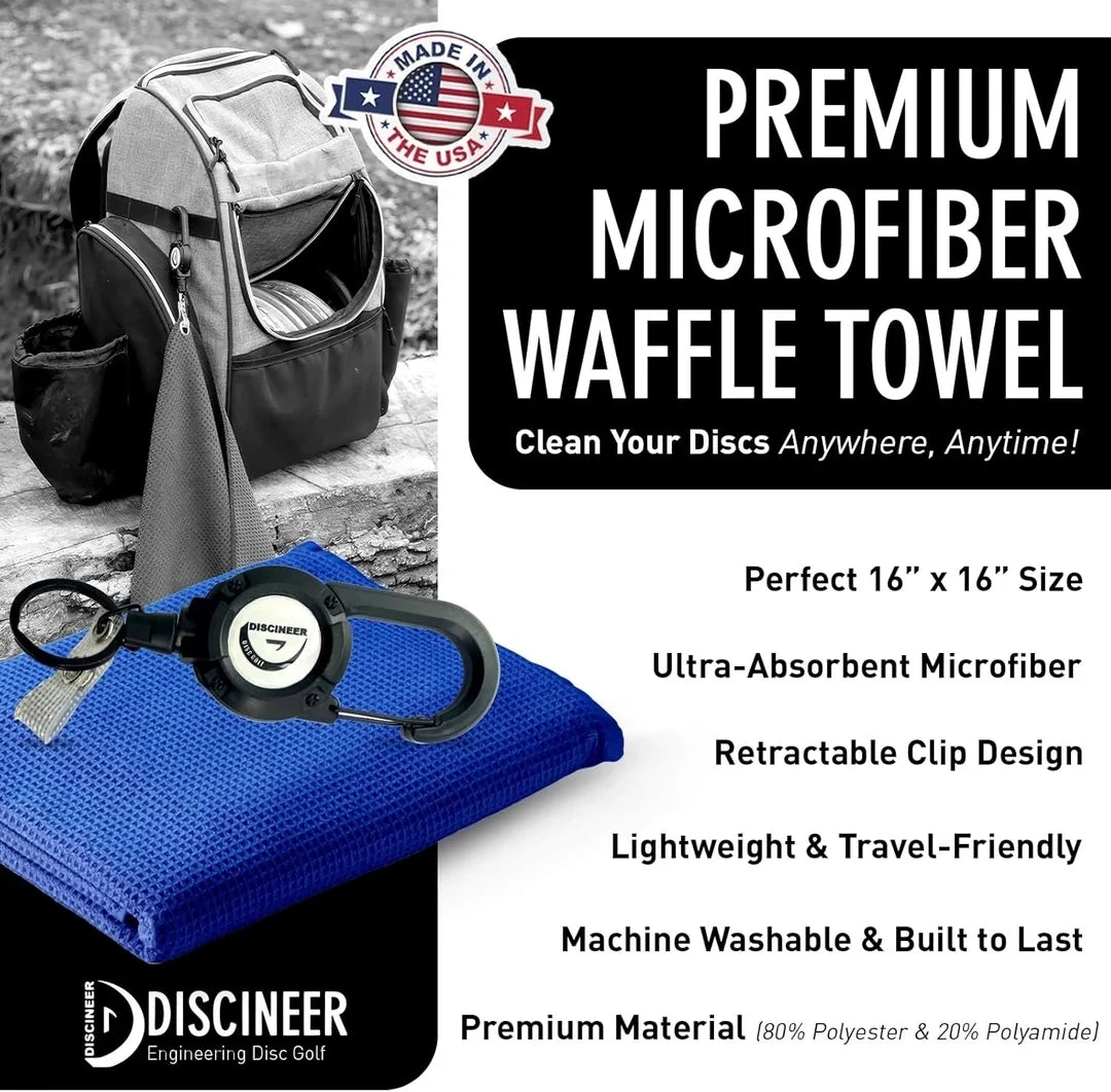Premium Retractable Waffle Towel & Carabiner - 16" x 16"