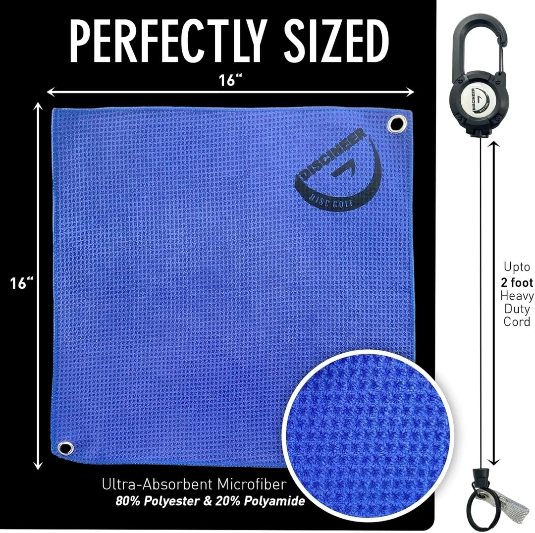 Premium Retractable Waffle Towel & Carabiner - 16" x 16"