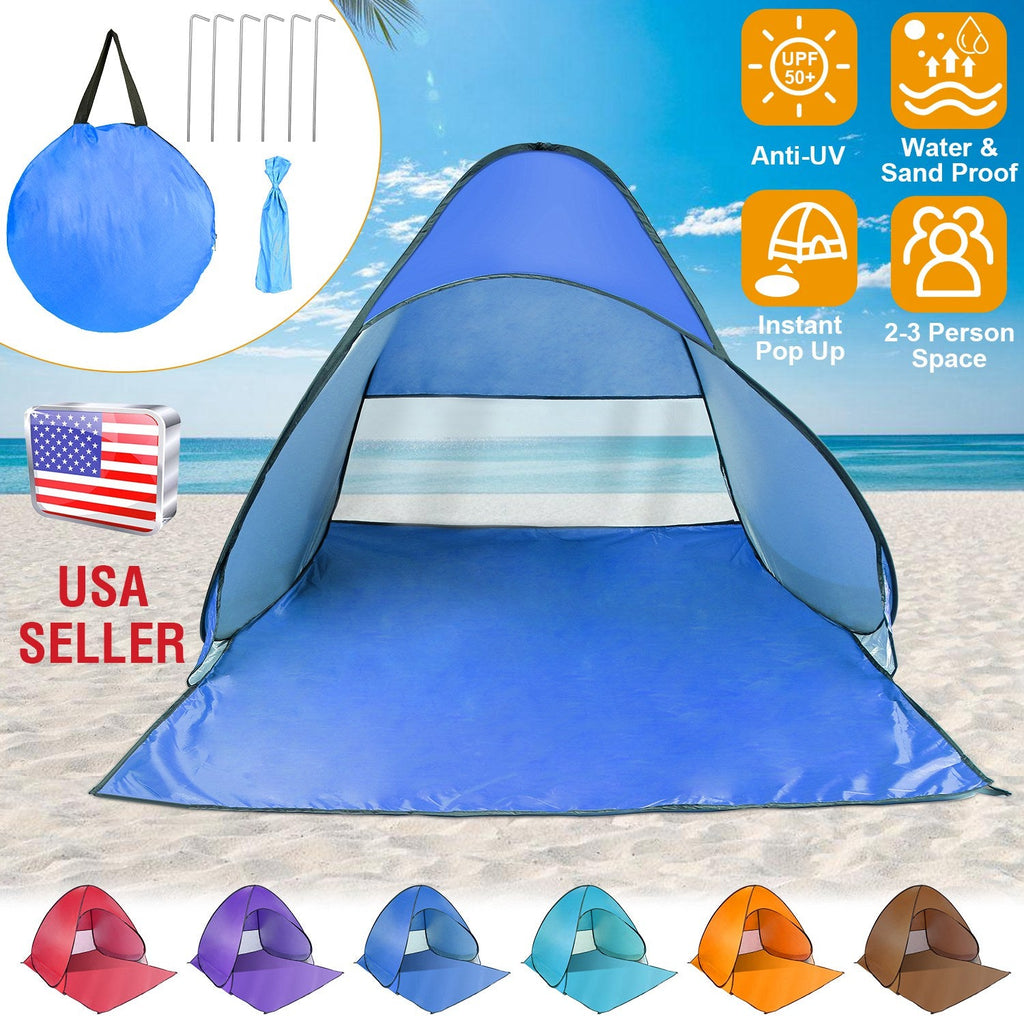 Pop Up Beach Tent Sun Shade Shelter Anti-UV Automatic Waterproof Tent Canopy for 2/3 Man w/ Net Window Storage Bag for Outdoor Beach Camping Fishing P