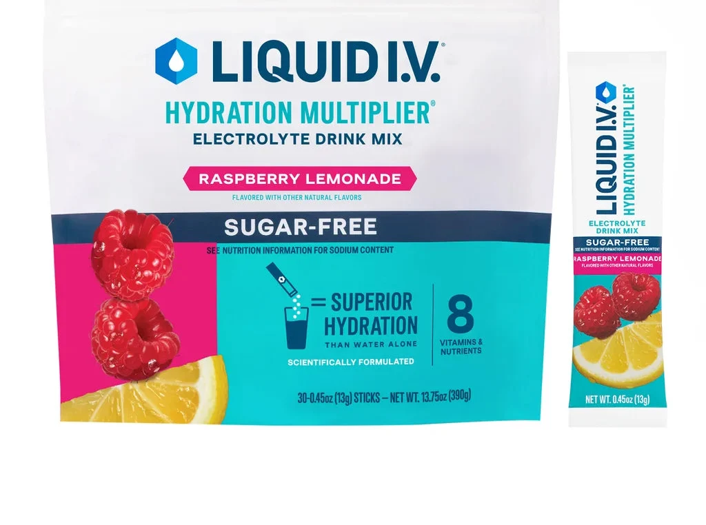 Liquid I.V. Hydration Multiplier, 30 Individual Serving Stick Packs Sugar Free, Raspberry Lemonade