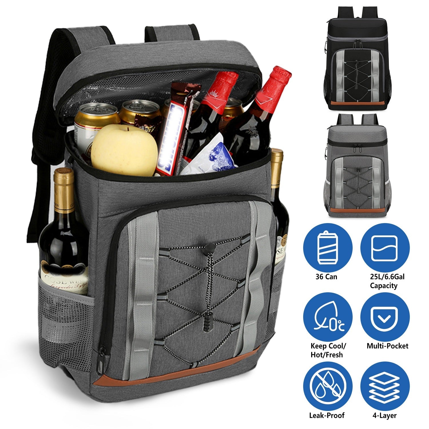 Cooler Backpack 36 Can Leakproof Insulated Cooler Backpack with 25L/6.6Gal for Picnic Camping Beach Hiking Fishing Travel