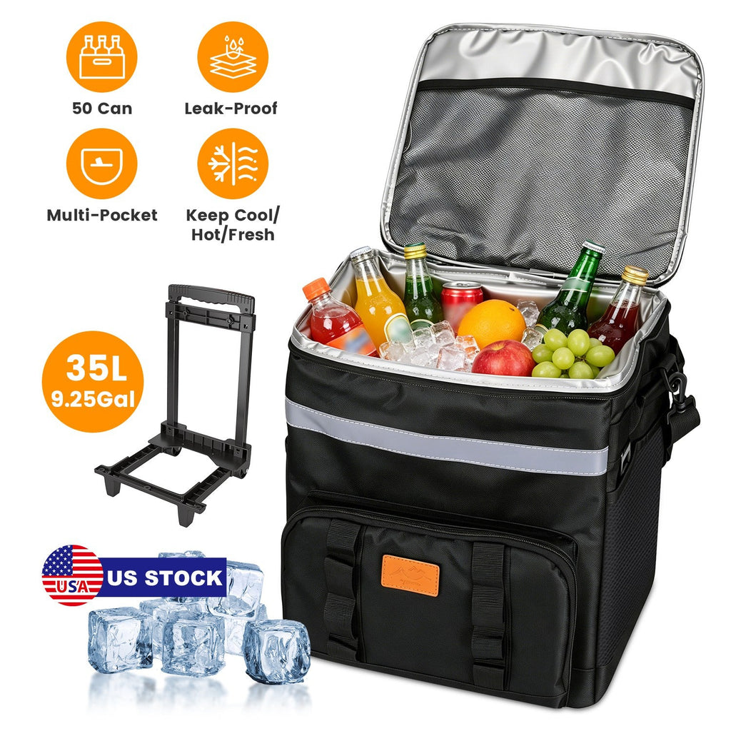 Rolling Cooler Bag with Wheels - 35L Insulated Collapsible