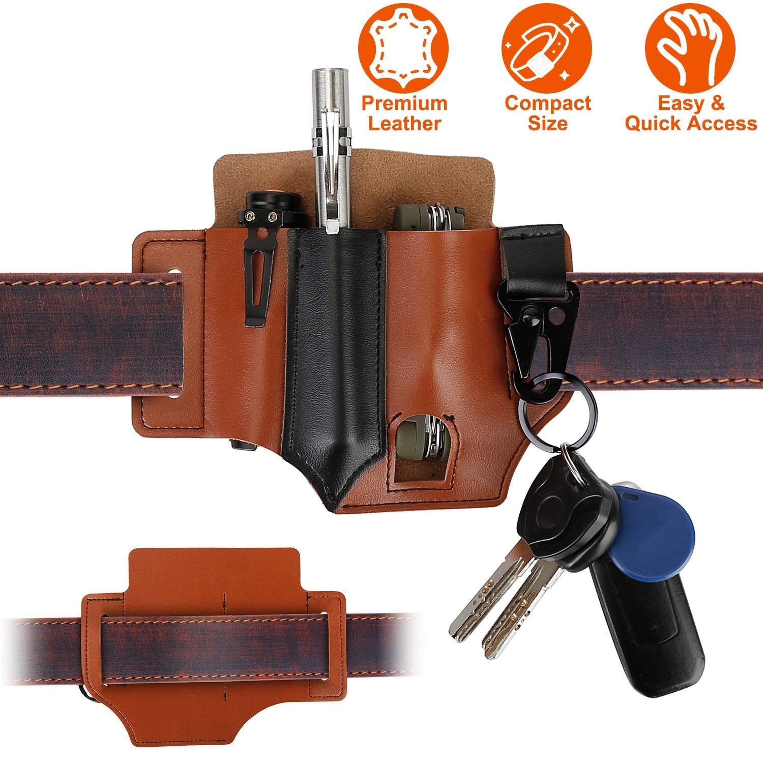 Multi-tool Sheath for Belt Leather EDC Pocket Organizer for Men EDC Leather Pouch Flashlight Sheath