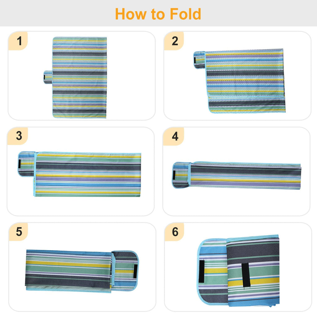 60" x 78" Waterproof Picnic Blanket Handy Mat with Strap Foldable Camping Rug for Camping Hiking Grass Travelling