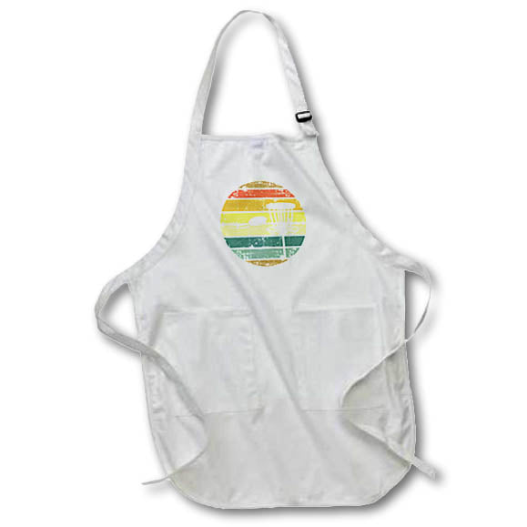 Apron - White disc golf basket with disc over striped circle on white. Stamp City - typography - disc golf