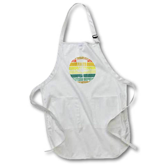 Apron - White disc golf basket over retro striped circle on white background. Stamp City - typography - disc golf