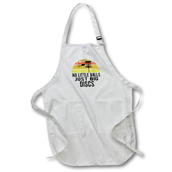 Apron - No Little Balls Just Big Discs in black and retro semi circle on white Stamp City - typography - disc golf