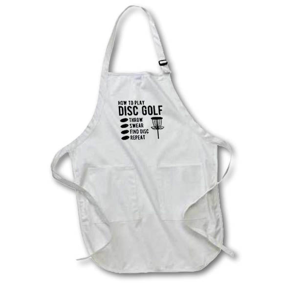 Apron - How to Play Disc Golf Throw Curse Find disc Repeat. Black on white. Stamp City - typography - disc golf