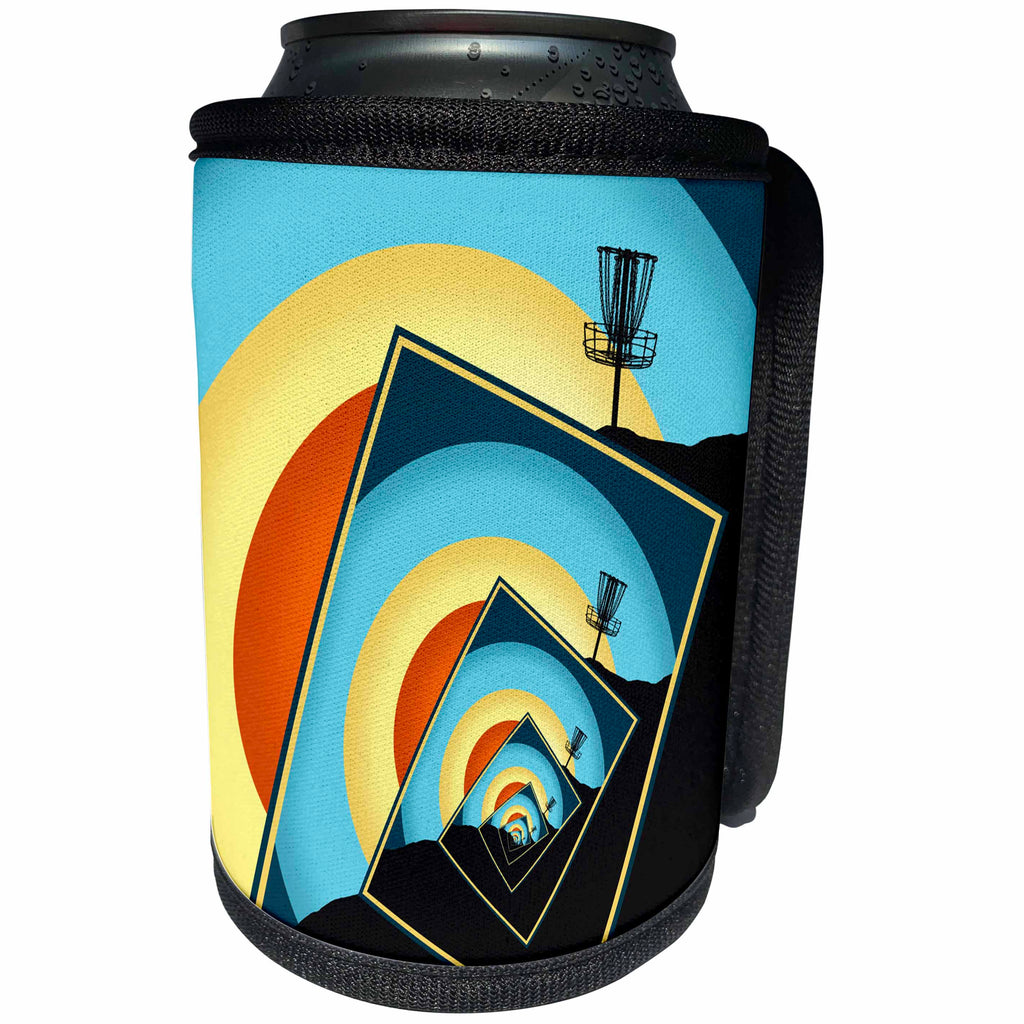 3dRose Phil Perkins - Disc Golf - Spinning Disc Golf Baskets - colorful hillside frisbee disc golf design - Can Cooler Bottle Wrap (cc_243440)