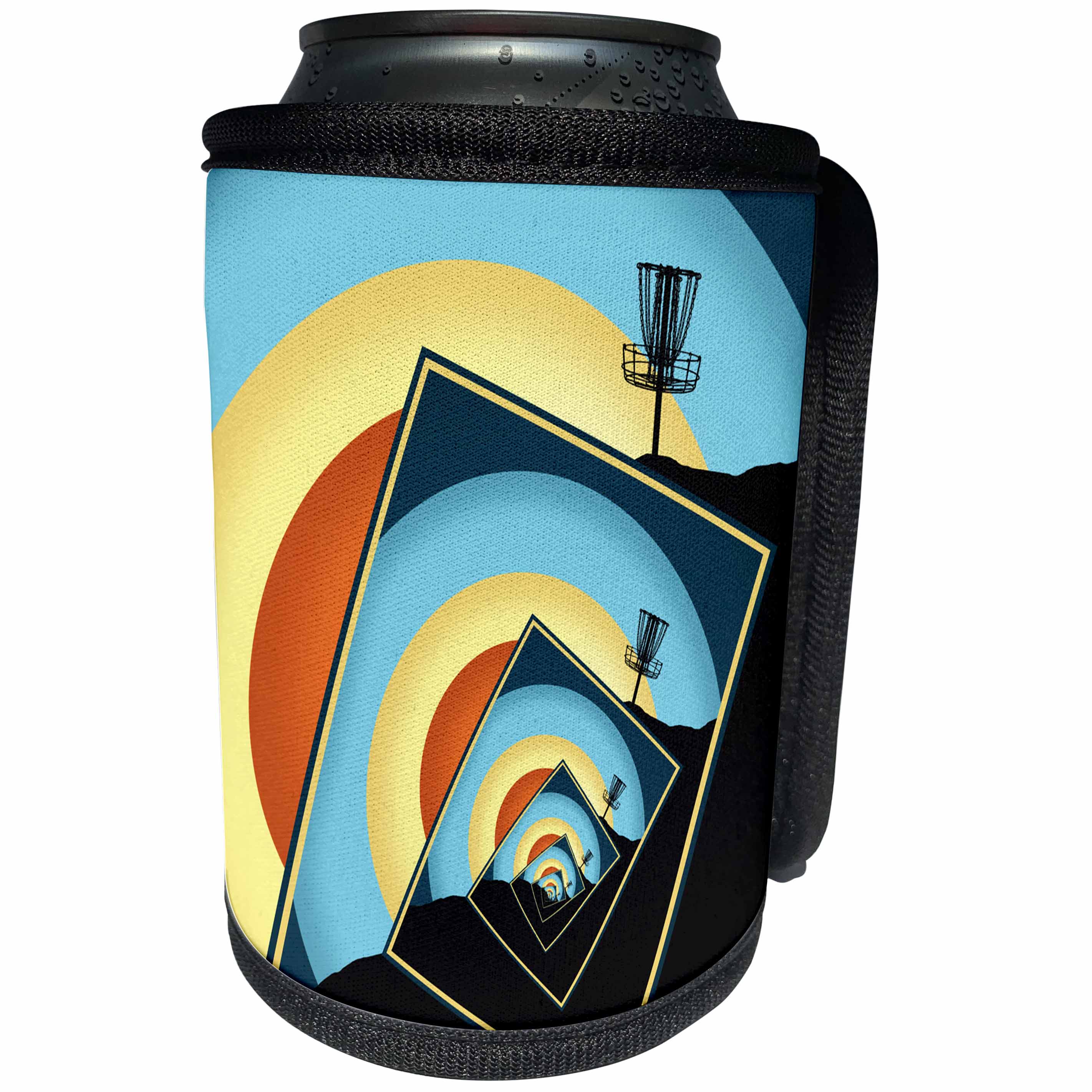 3dRose Phil Perkins - Disc Golf - Spinning Disc Golf Baskets - colorful hillside frisbee disc golf design - Can Cooler Bottle Wrap (cc_243440)