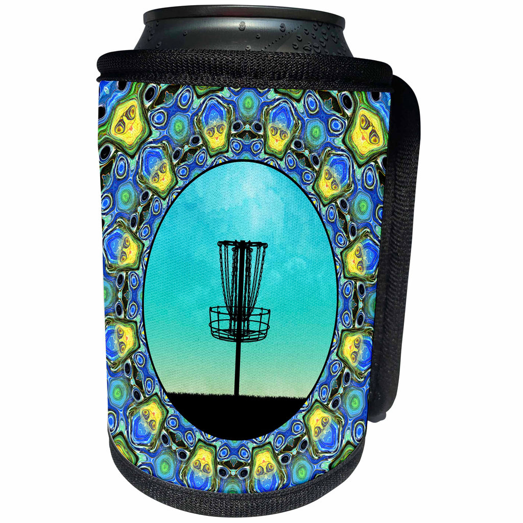 3dRose Phil Perkins - Disc Golf - Disc Golf Abstract Basket - blue and green disc golf graphic design - Can Cooler Bottle Wrap (cc_243471)