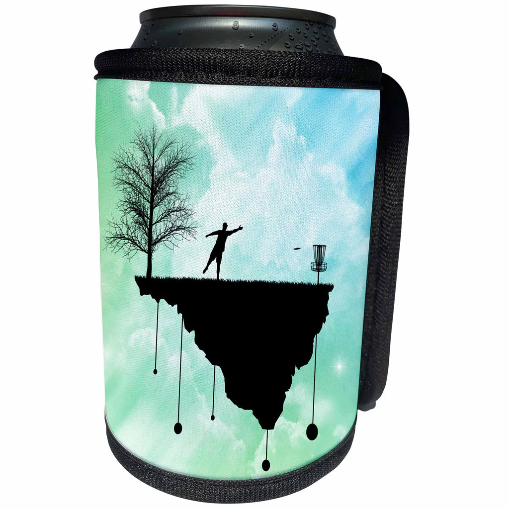 3dRose Phil Perkins - Disc Golf - Putt Plastic In Its Place - disc golf silhouette putting with blue skies - Can Cooler Bottle Wrap (cc_243472)
