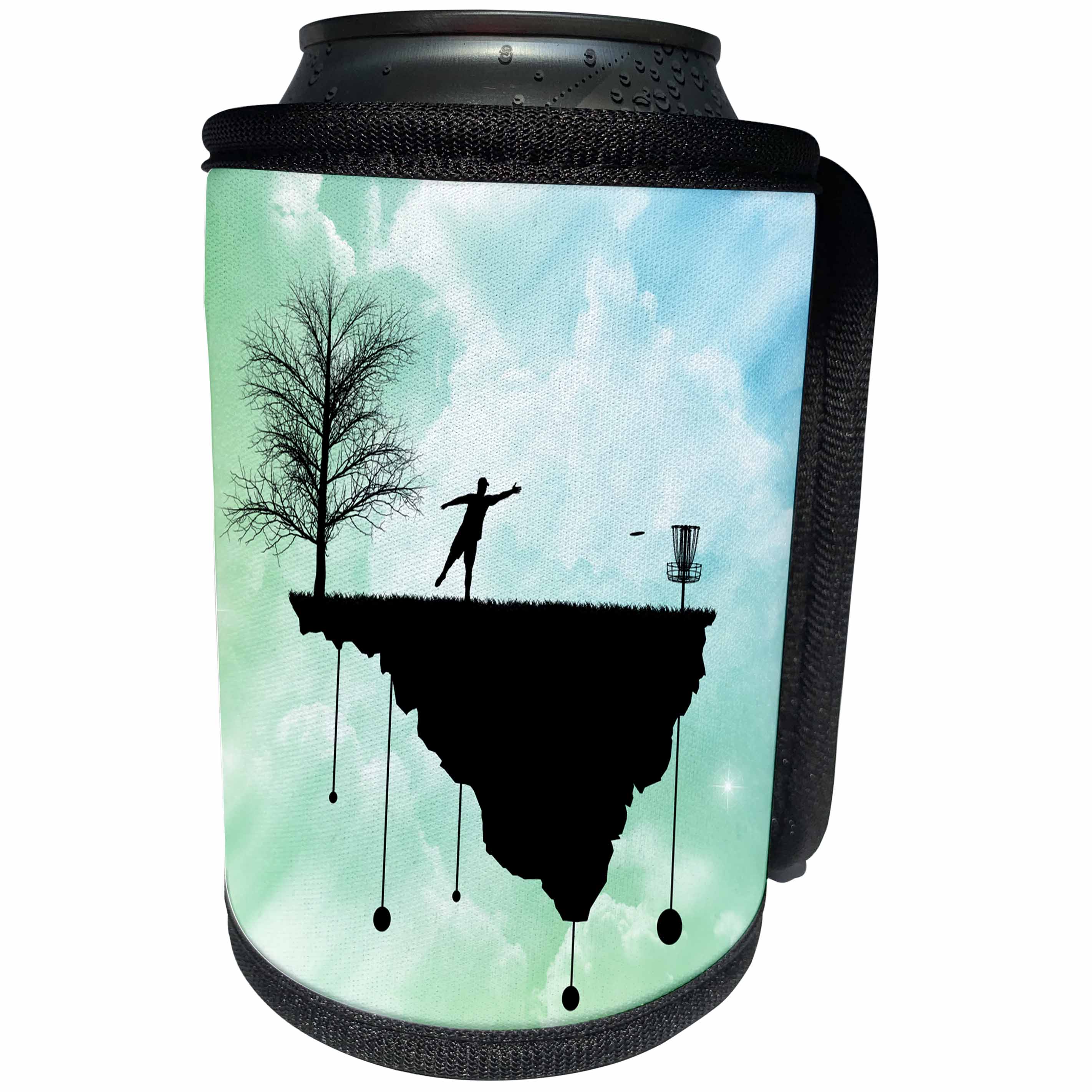 3dRose Phil Perkins - Disc Golf - Putt Plastic In Its Place - disc golf silhouette putting with blue skies - Can Cooler Bottle Wrap (cc_243472)