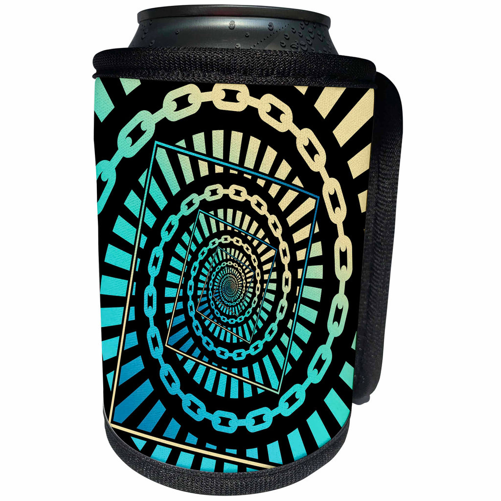 3dRose Perkins Designs - Disc Golf - graphic design of disc golf chains rotate into infinity using droste effect - Can Cooler Bottle Wrap (cc_292654)