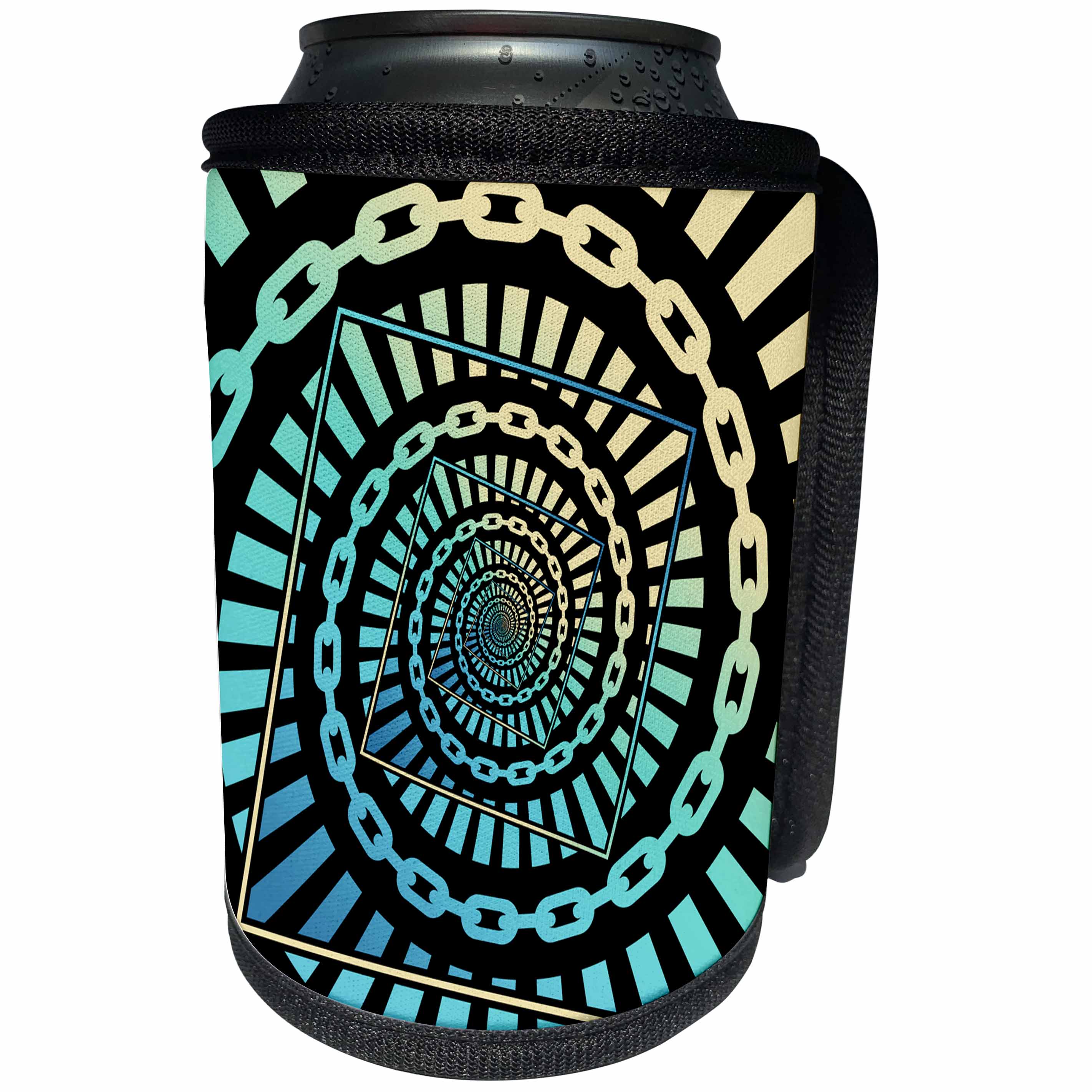 3dRose Perkins Designs - Disc Golf - graphic design of disc golf chains rotate into infinity using droste effect - Can Cooler Bottle Wrap (cc_292654)