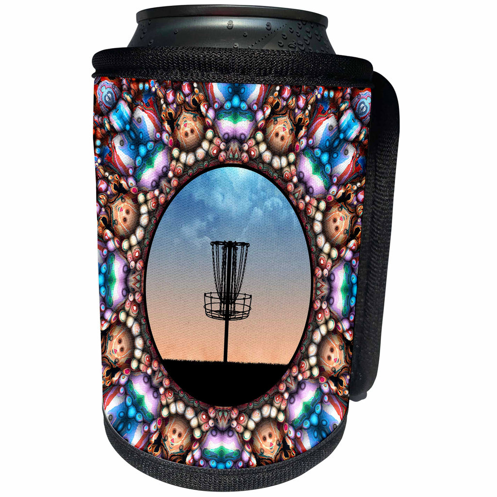 3dRose Mandala graphic design in orange and blue with disc... - Can Cooler Bottle Wrap (cc_350048)