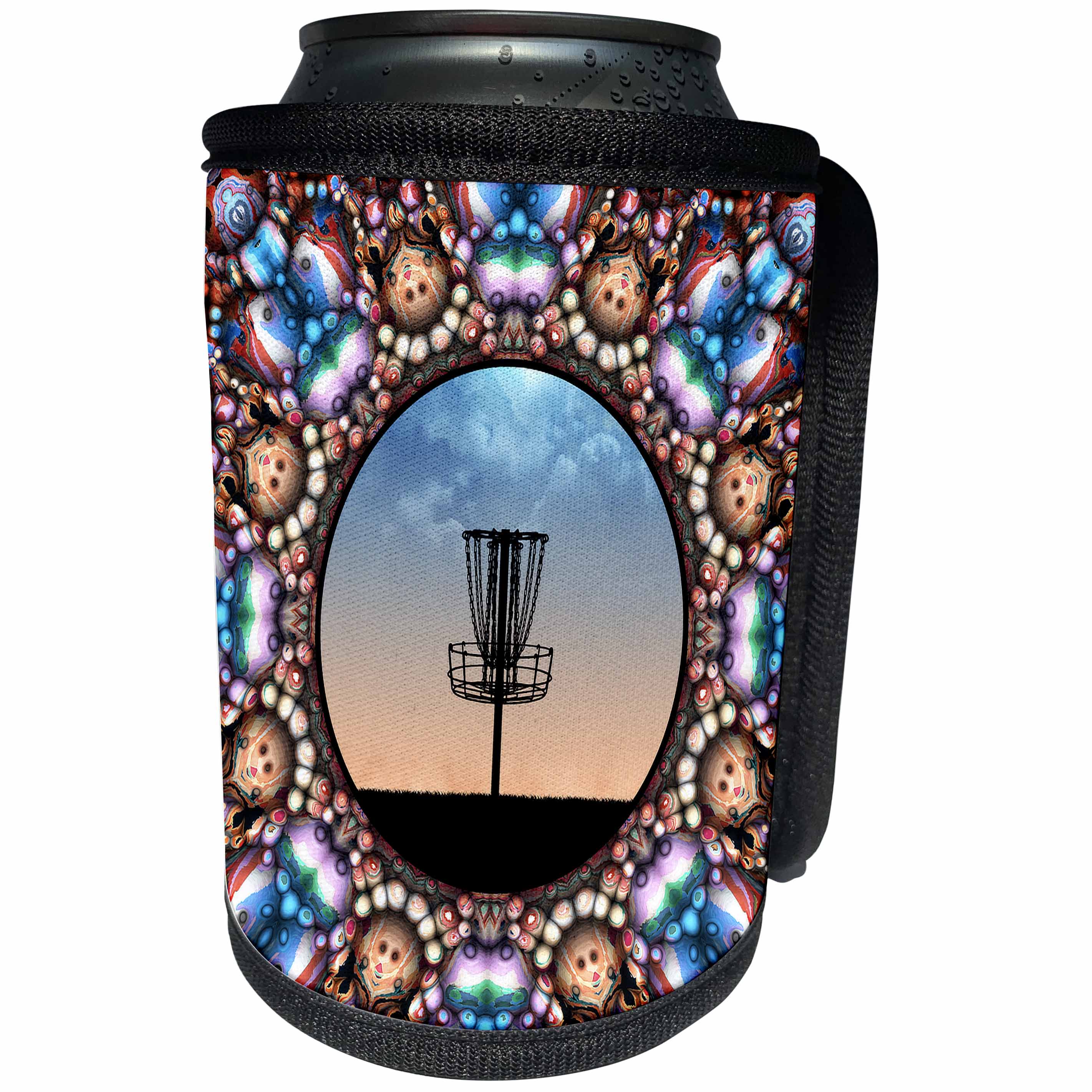 3dRose Mandala graphic design in orange and blue with disc... - Can Cooler Bottle Wrap (cc_350048)