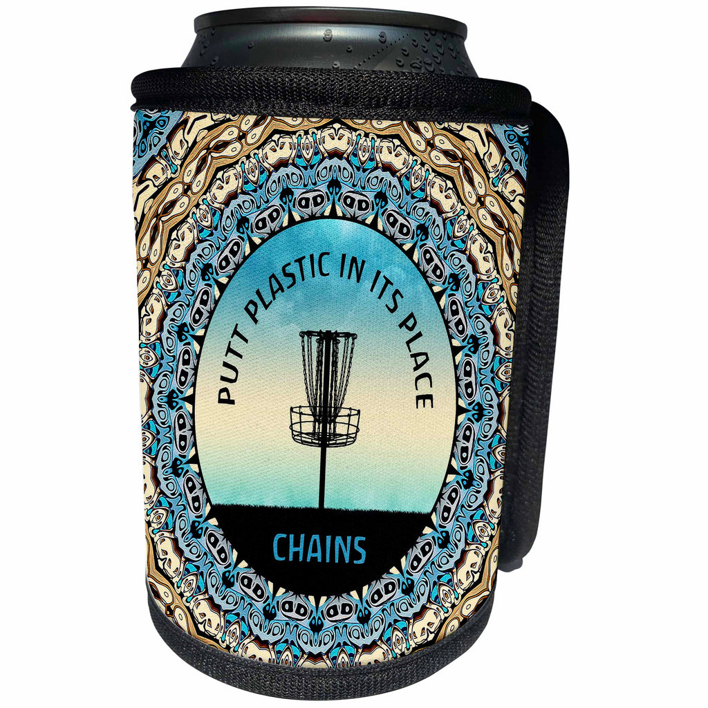 3dRose Blue skies and text to putt plastic in its place, the... - Can Cooler Bottle Wrap (cc_350049)