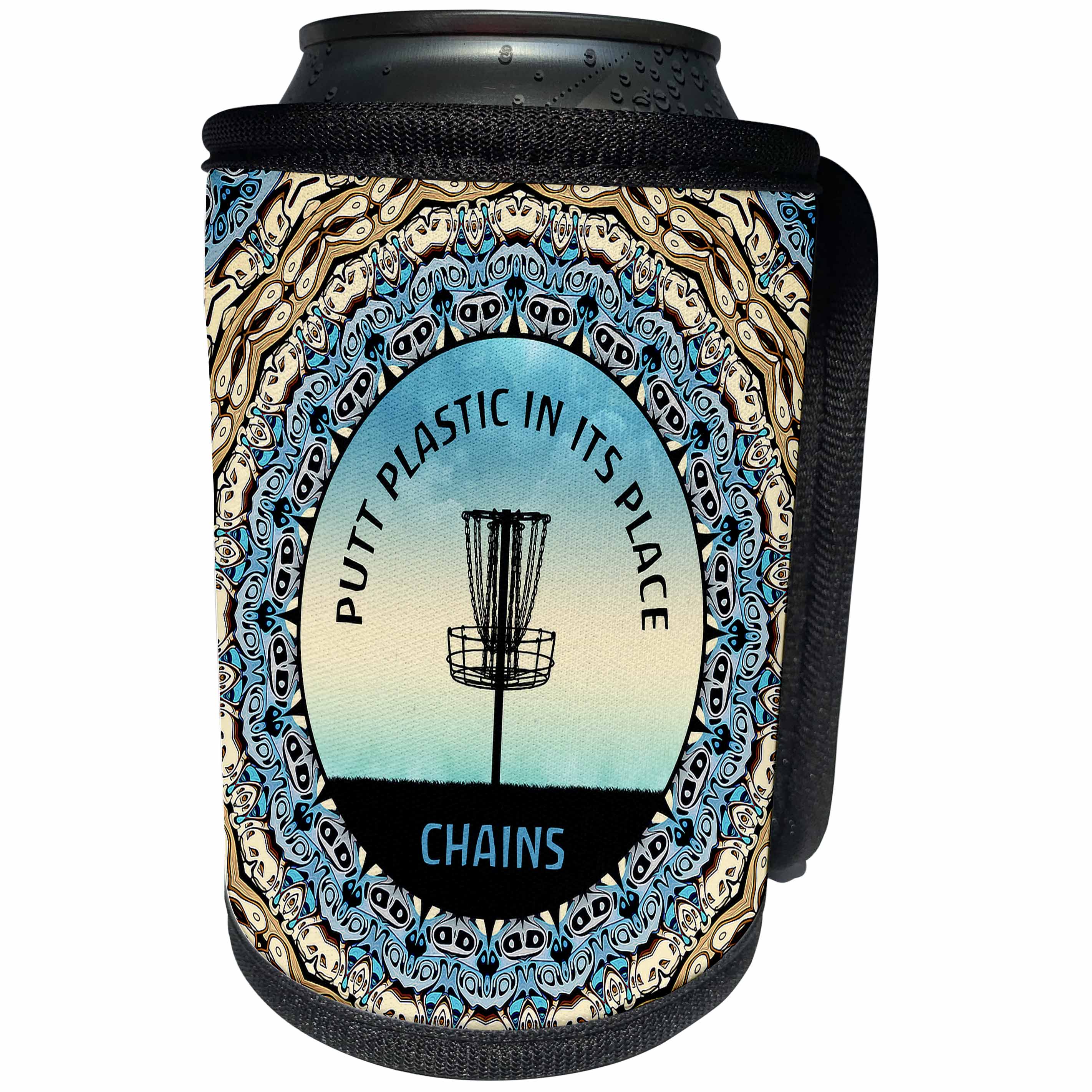 3dRose Blue skies and text to putt plastic in its place, the... - Can Cooler Bottle Wrap (cc_350049)