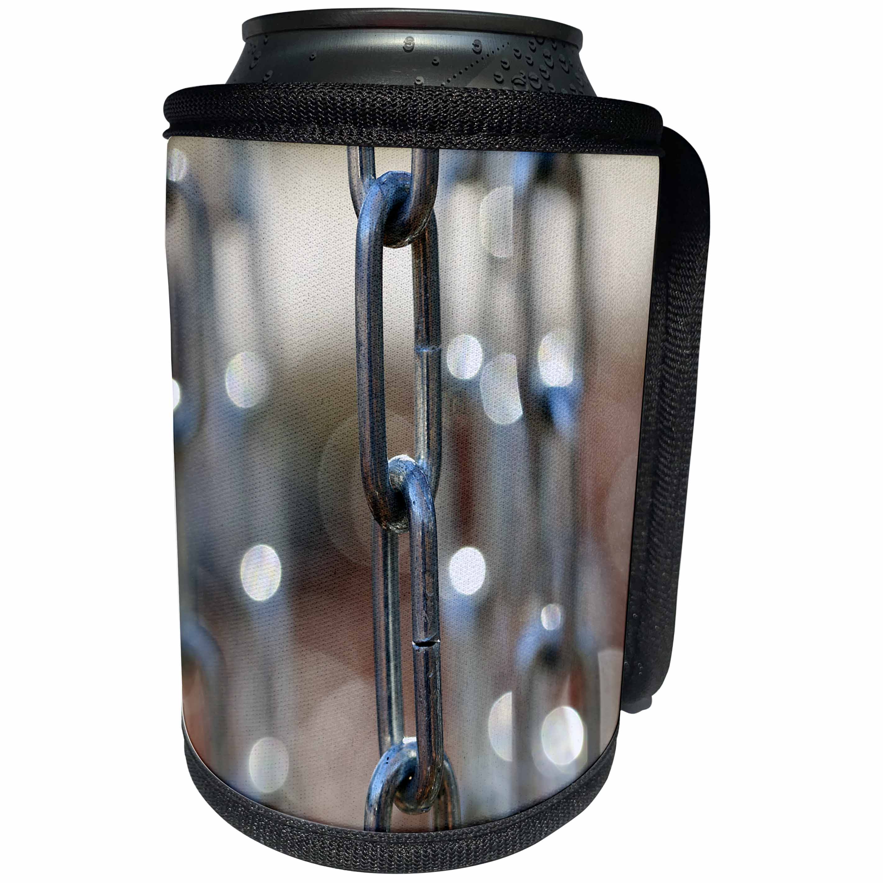 3dRose Macro of chains from a disc golf basket with a soft... - Can Cooler Bottle Wrap (cc_350875)