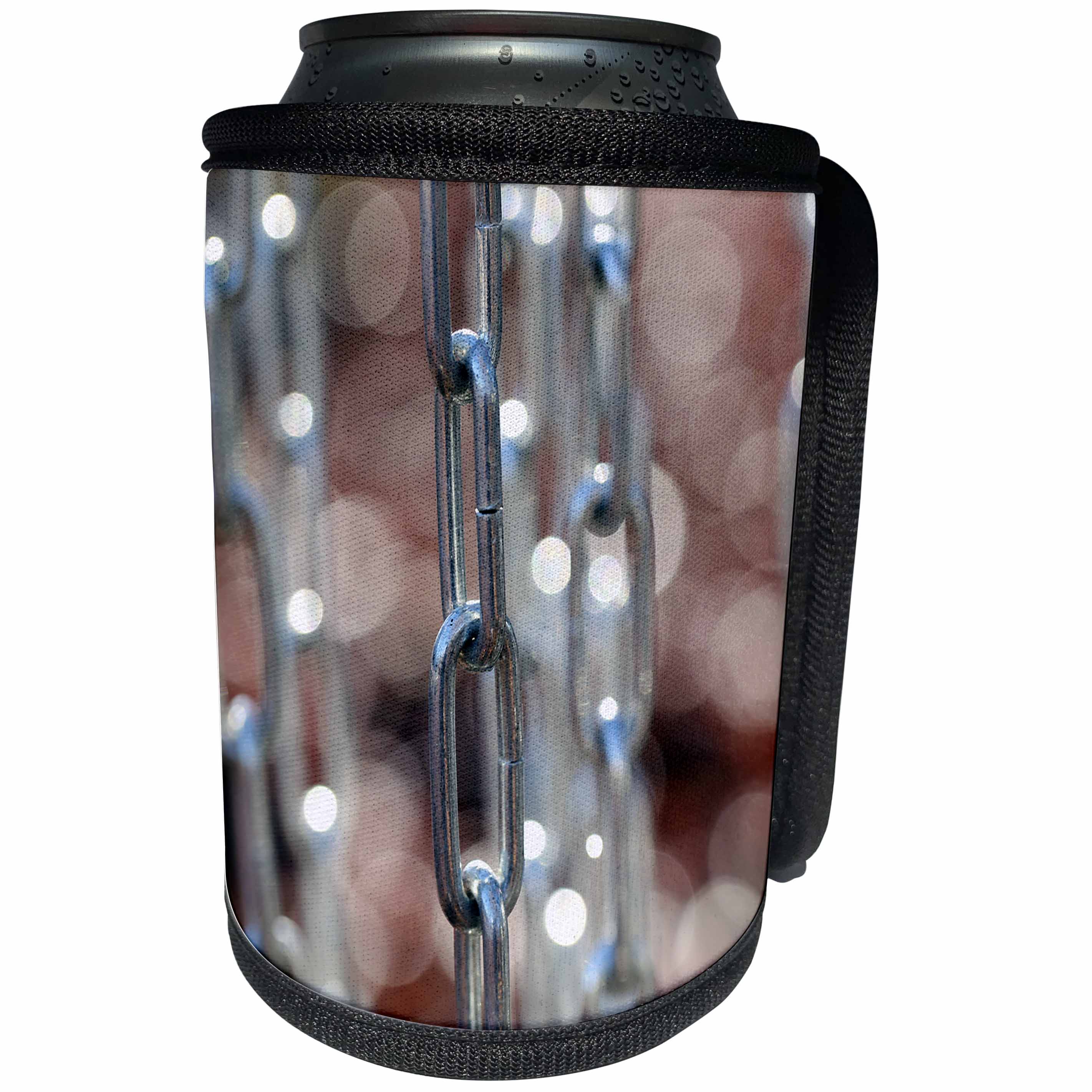 3dRose Macro photo of disc golf basket chains with a soft... - Can Cooler Bottle Wrap (cc_350876)