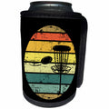 3dRose Black disc golf basket with disc over retro striped... - Can Cooler Bottle Wrap (cc-382285)