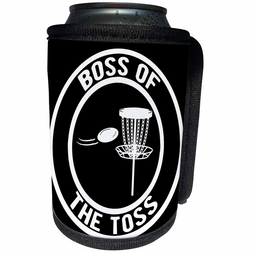 3dRose Boss of the Toss in a circle with disc golf basket and... - Can Cooler Bottle Wrap (cc-382295)