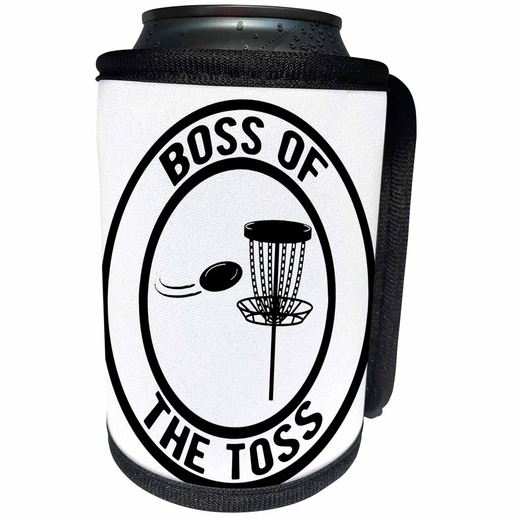 3dRose Boss of the Toss in a circle with disc golf basket and... - Can Cooler Bottle Wrap (cc-382296)