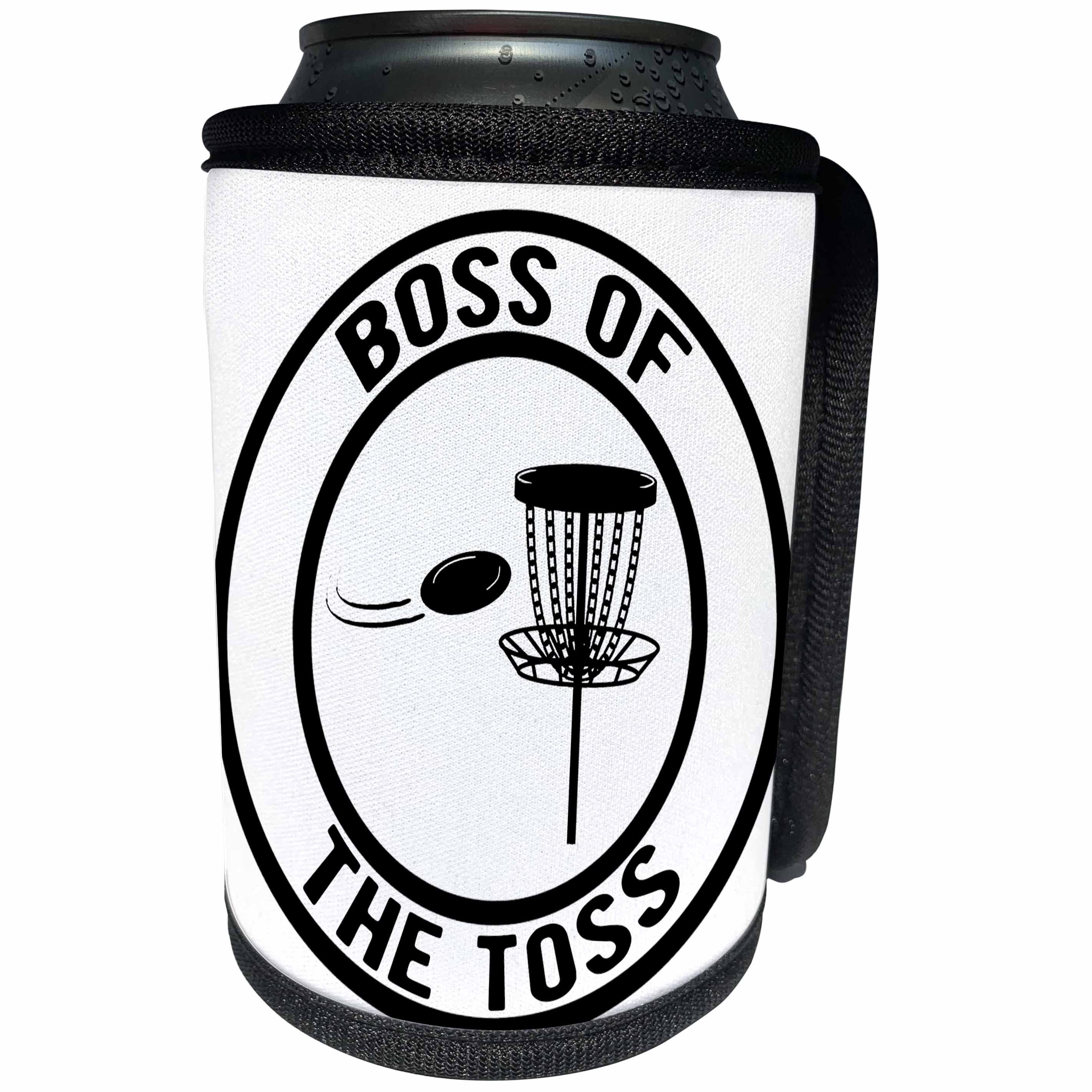 3dRose Boss of the Toss in a circle with disc golf basket and... - Can Cooler Bottle Wrap (cc-382296)