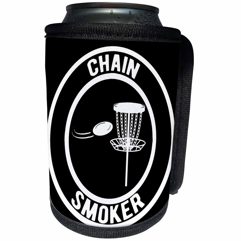 3dRose Chain Smoker in a circle with disc golf basket and disc... - Can Cooler Bottle Wrap (cc-382297)
