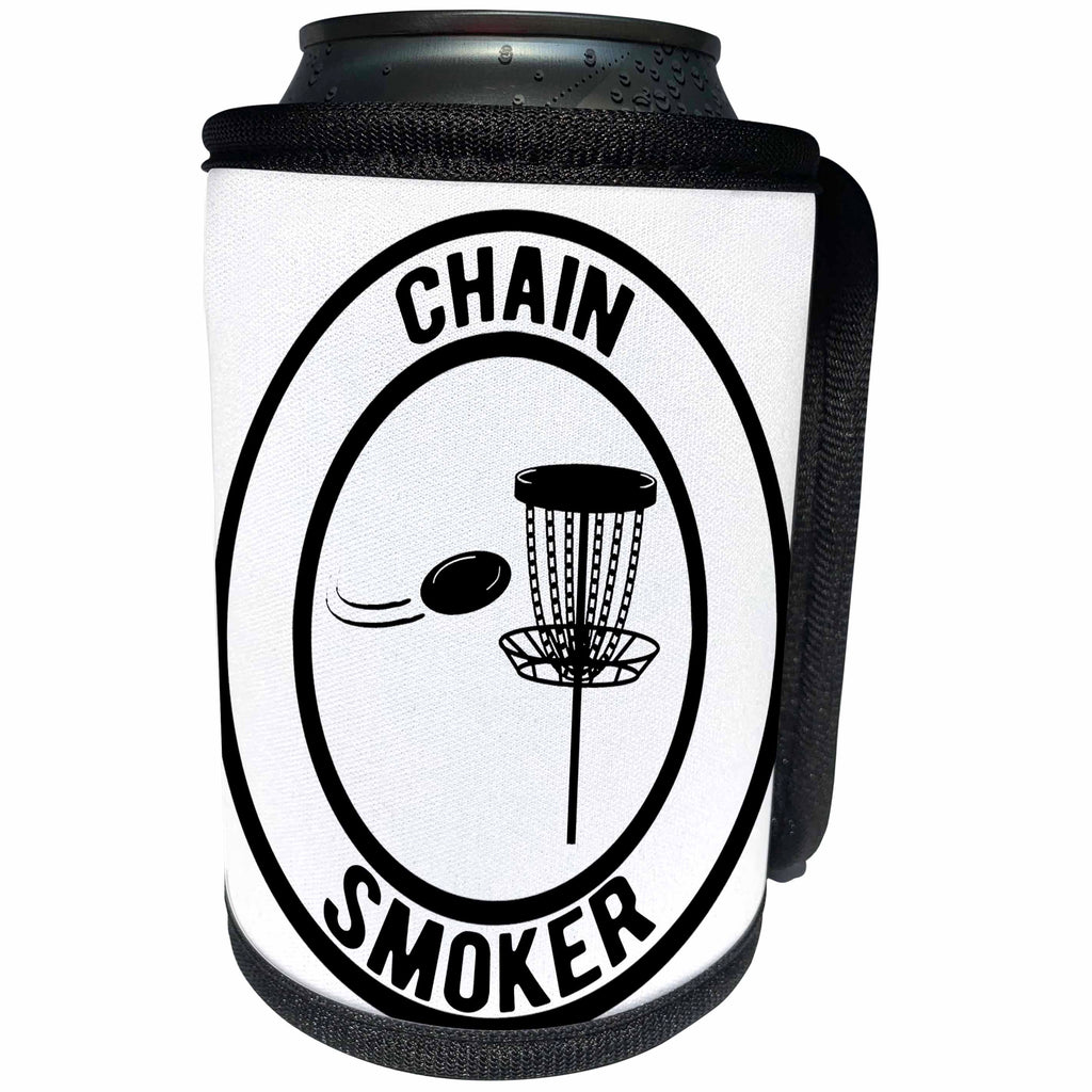 3dRose Chain Smoker in a circle with disc golf basket and disc... - Can Cooler Bottle Wrap (cc-382298)