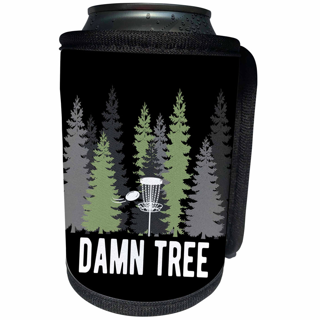 3dRose Damn Tree with disc golf basket in a row of pines on... - Can Cooler Bottle Wrap (cc-382299)