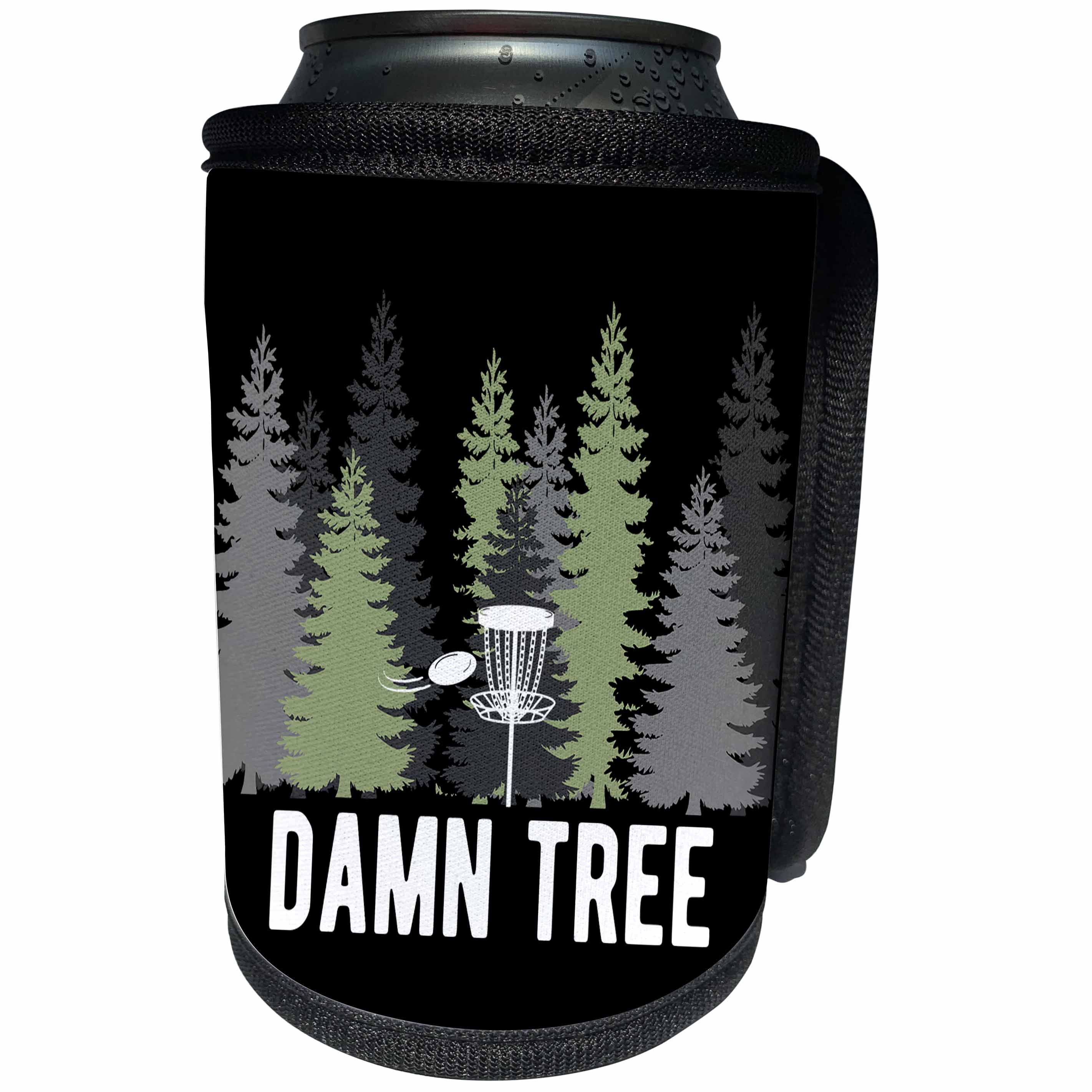 3dRose Damn Tree with disc golf basket in a row of pines on... - Can Cooler Bottle Wrap (cc-382299)