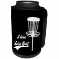 3dRose I love Disc Golf with disc golf basket. White on black... - Can Cooler Bottle Wrap (cc-382305)