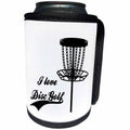3dRose I love Disc Golf with disc golf basket. Black on white... - Can Cooler Bottle Wrap (cc-382306)