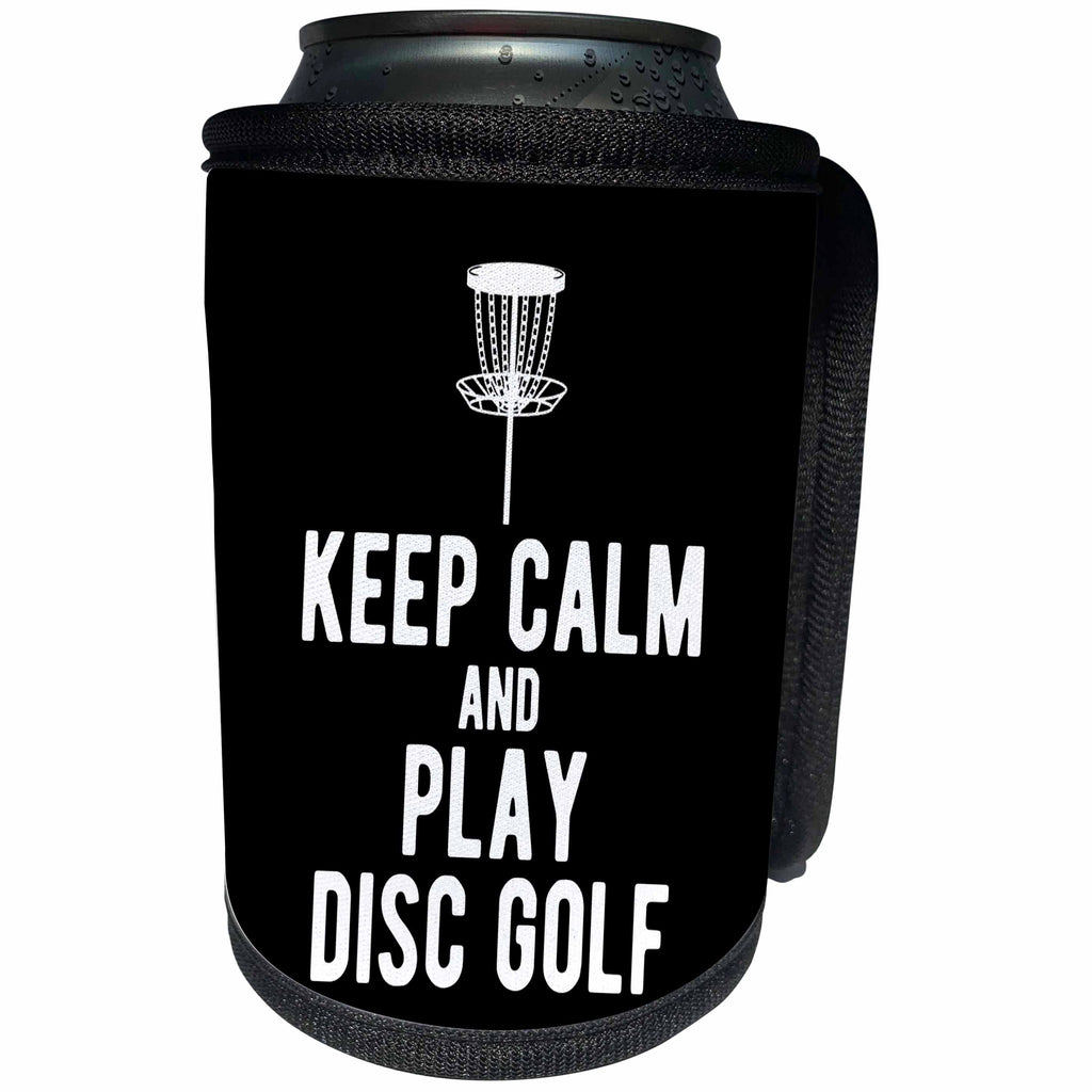 3dRose Keep Calm and Play Disc Golf with disc golf basket on... - Can Cooler Bottle Wrap (cc-382307)