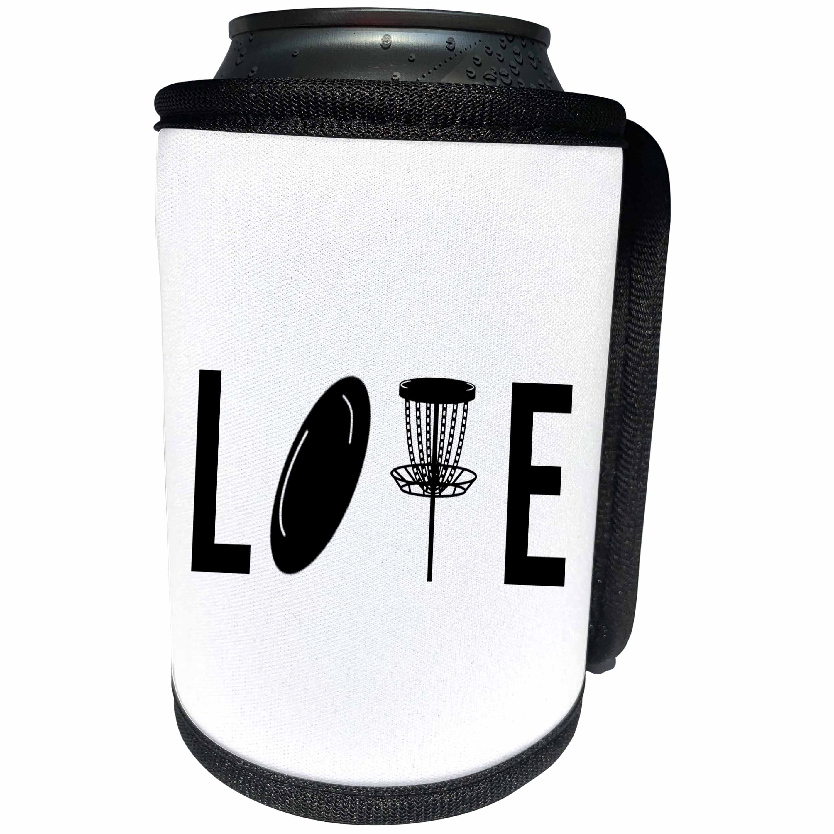 3dRose LOVE spelled with disc golf clipart. Black on white... - Can Cooler Bottle Wrap (cc-382310)