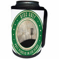 3dRose Perkins Designs Disc Golf - Putt Plastic In Its Place #12 - silhouette of frisbee disc golf basket on a hillside - Can Cooler Bottle Wrap (cc_39409)