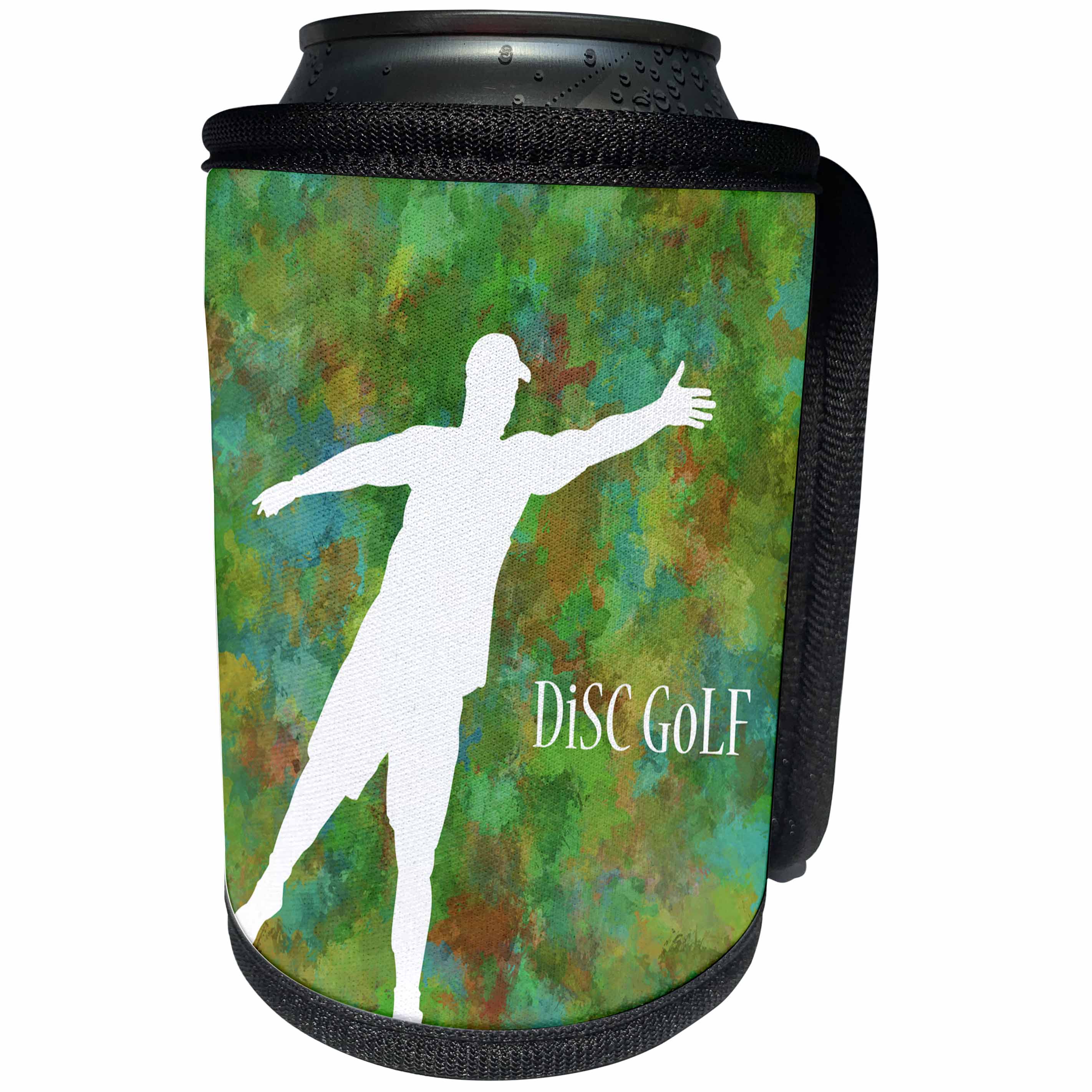 3dRose Perkins Designs Disc Golf - Disc Golf - enjoy this cool Disc Golfer putting with a creative and colorful background - Can Cooler Bottle Wrap (cc_39418)