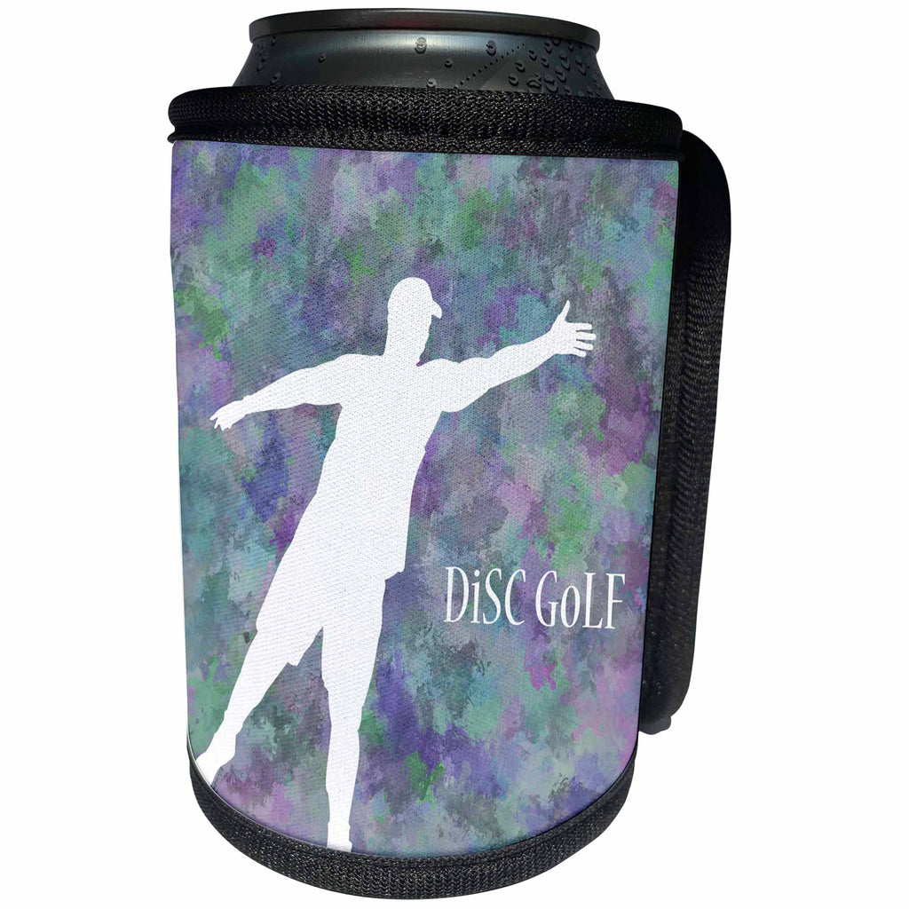 3dRose Perkins Designs Disc Golf - Disc Golf - enjoy this cool Disc Golfer putting with a creative and colorful background - Can Cooler Bottle Wrap (cc_39419)