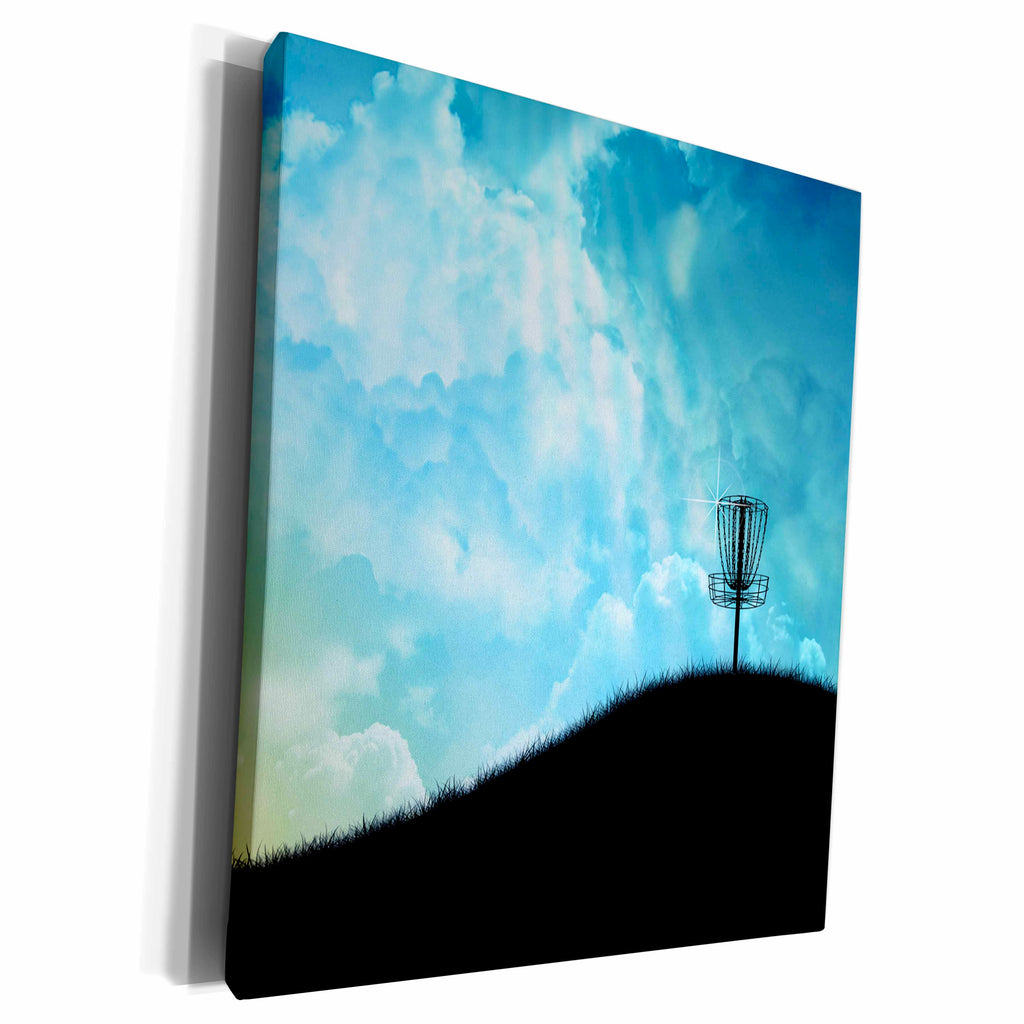 3dRose Basket On A Hill - silhouette of a frisbee disc golf... - Museum Grade Canvas Wrap (cw_120327)