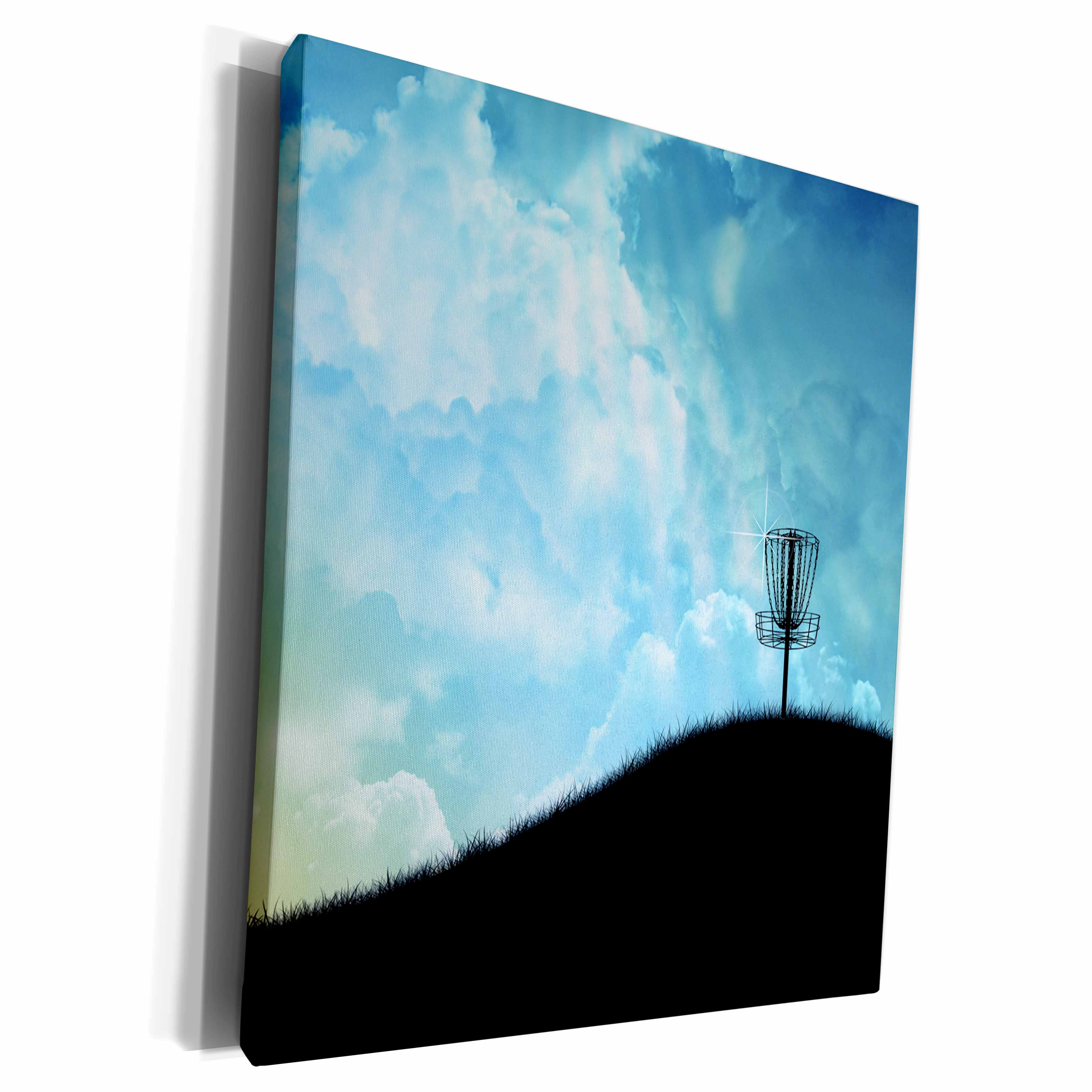 3dRose Basket On A Hill - silhouette of a frisbee disc golf... - Museum Grade Canvas Wrap (cw_120327)