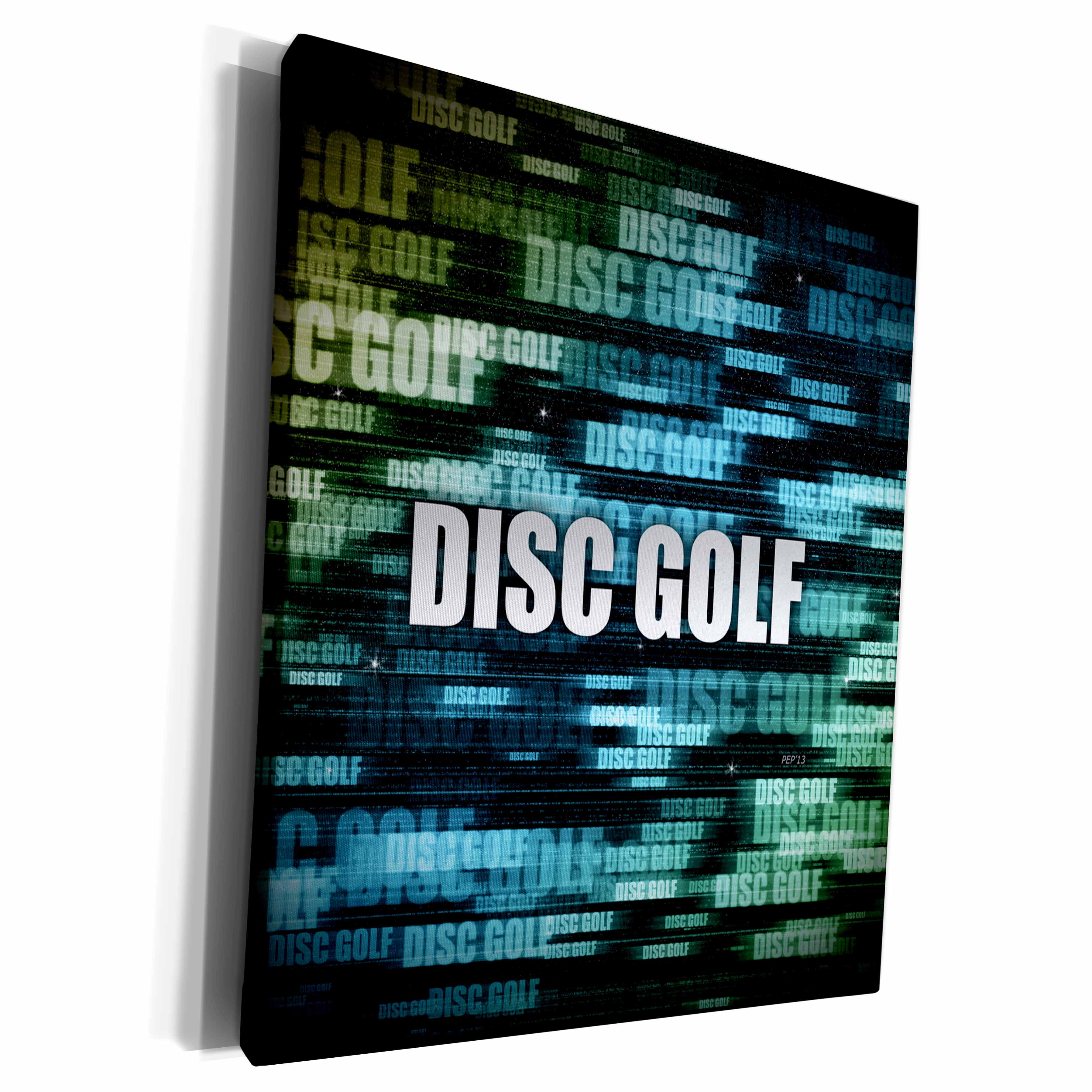 3dRose Disc Golf - colorful graphic design of disc golf text... - Museum Grade Canvas Wrap (cw_173455)
