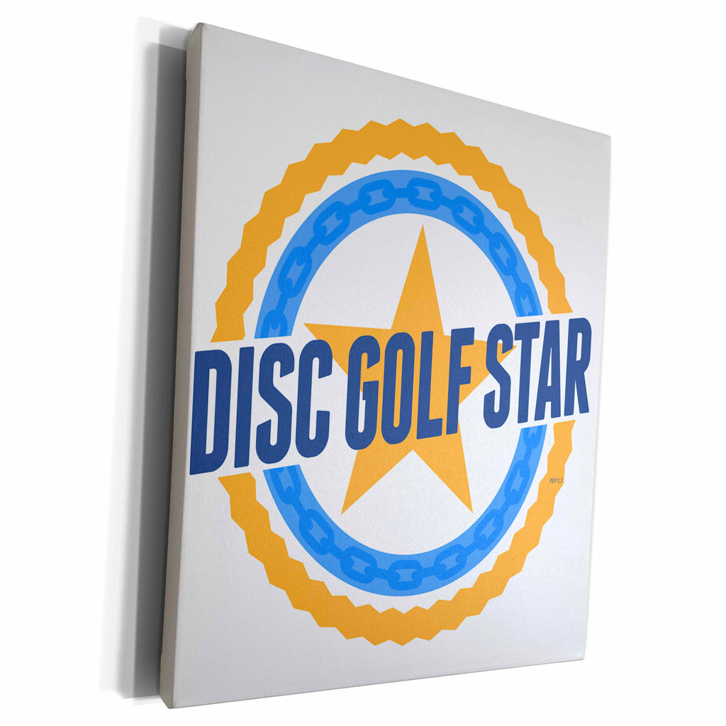 3dRose Disc Golf Star - text with chains disc golf star... - Museum Grade Canvas Wrap (cw_173457)